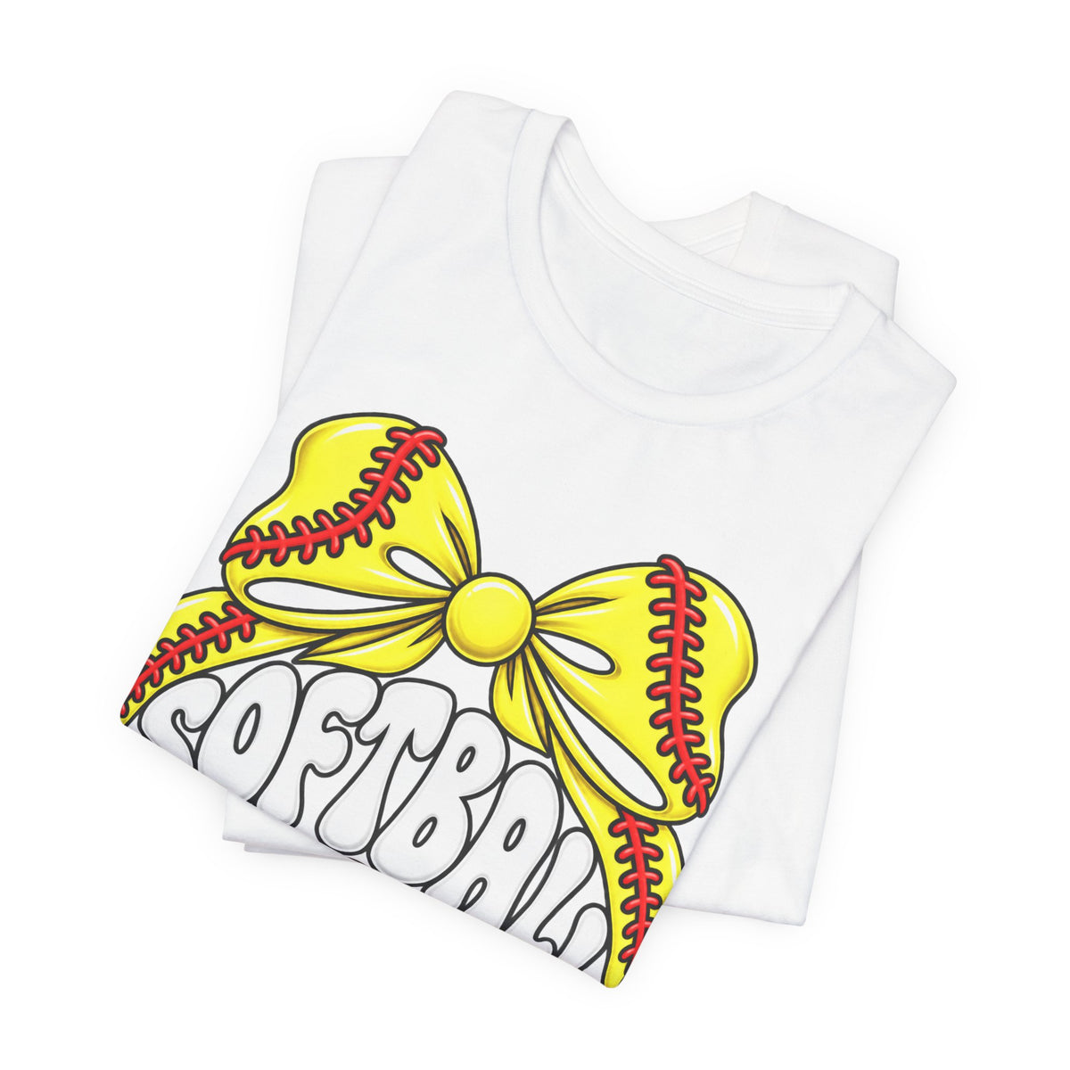 Softball Mom T-Shirt — Yellow Softball Bow Graphic Tee
