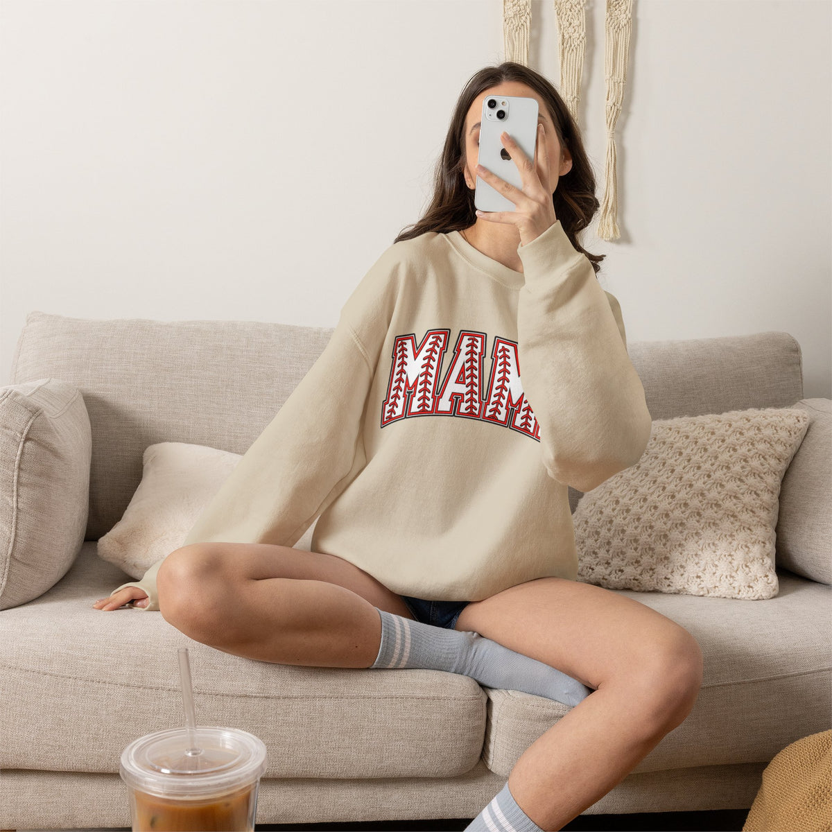 Mama Baseball Stitch Crewneck Sweatshirt