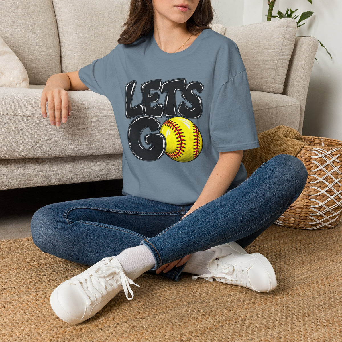 Lets Go Softball T-Shirt — "LETS GO" Graphic with Softball
