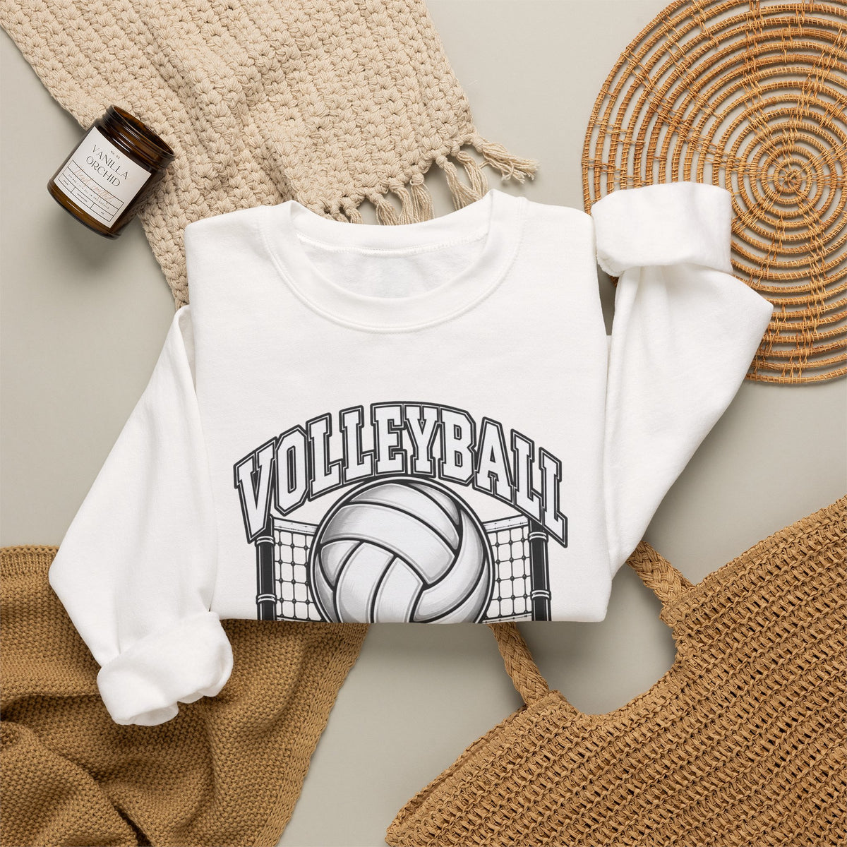 Volleyball Mom Crewneck Sweatshirt — Retro Volleyball Net Design