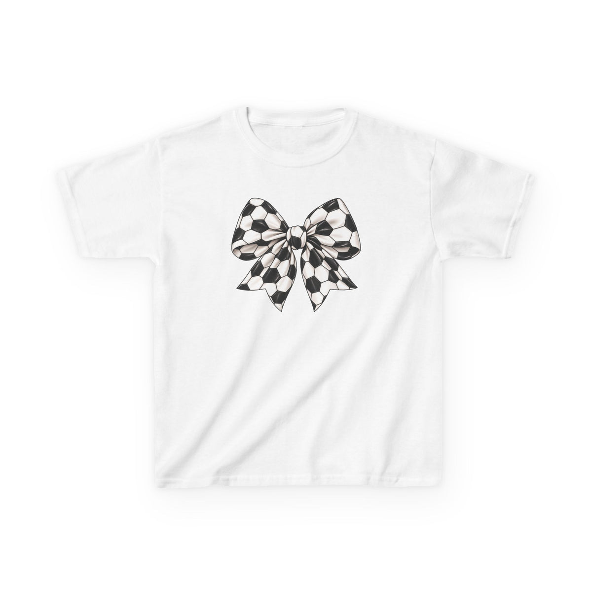 Kids Tee — Black & White Soccer Bow Graphic