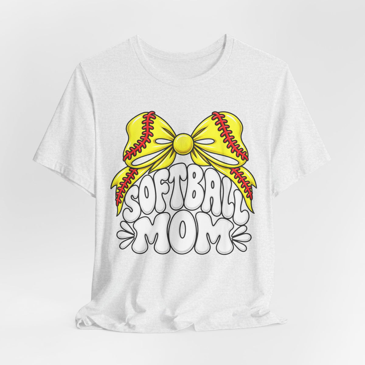 Softball Mom T-Shirt — Yellow Softball Bow Graphic Tee