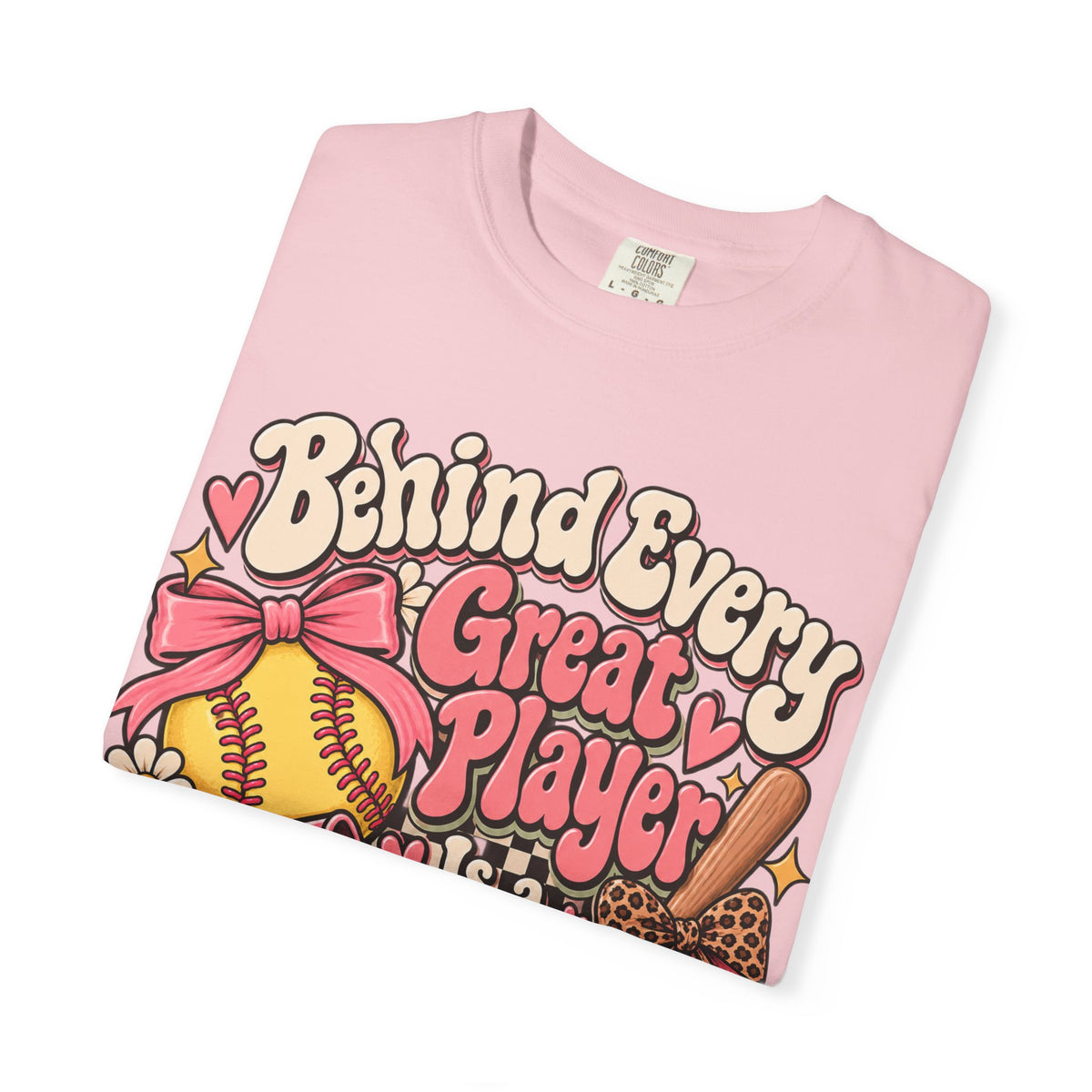 Softball Mom T-Shirt — "Behind Every Great Player Is a Proud Mom" Vintage Floral Design