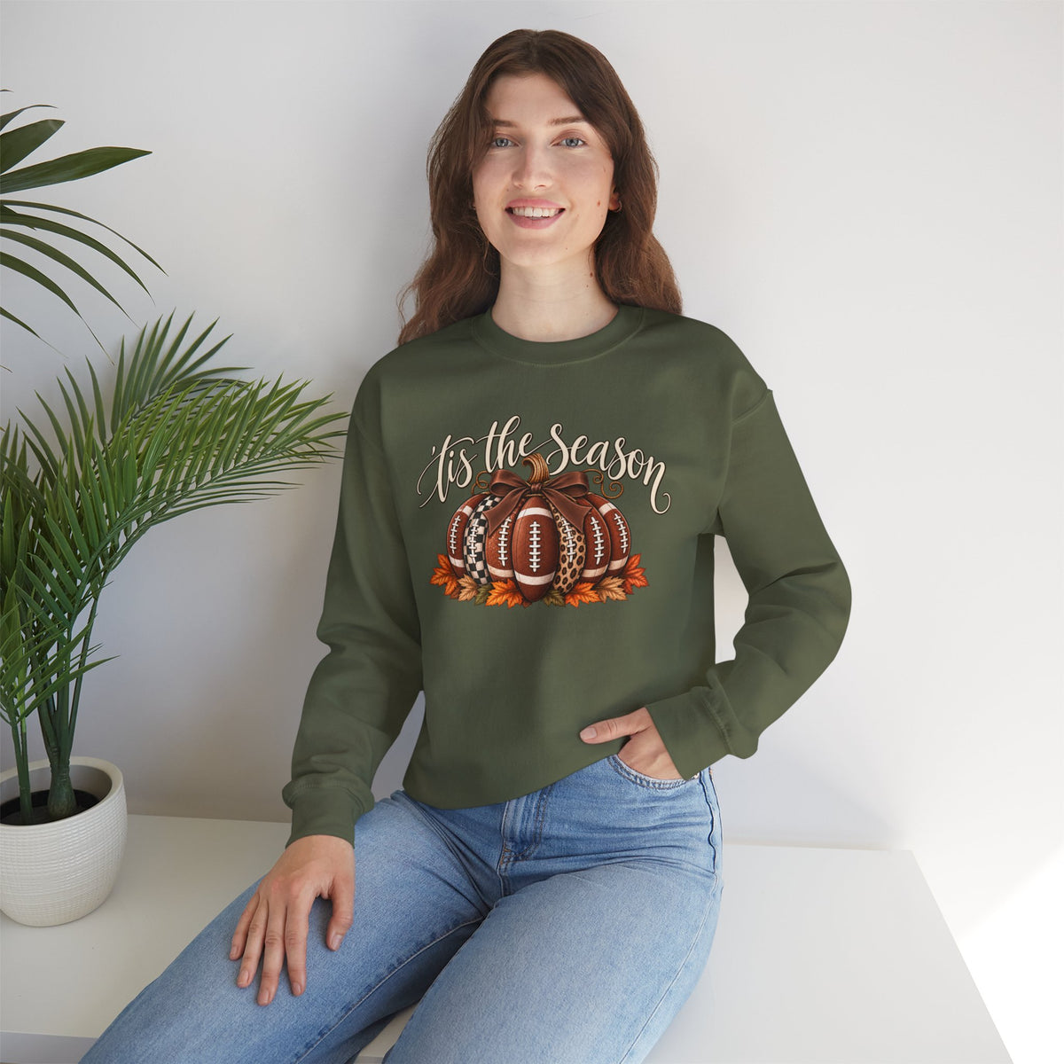 'Tis the Season Football Pumpkins Crewneck Sweatshirt