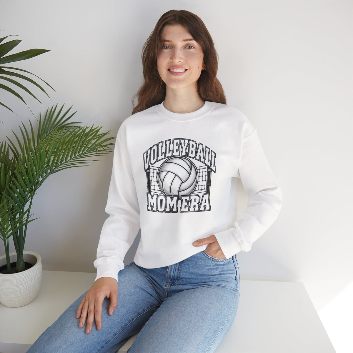 Volleyball Mom Crewneck Sweatshirt — Retro Volleyball Net Design
