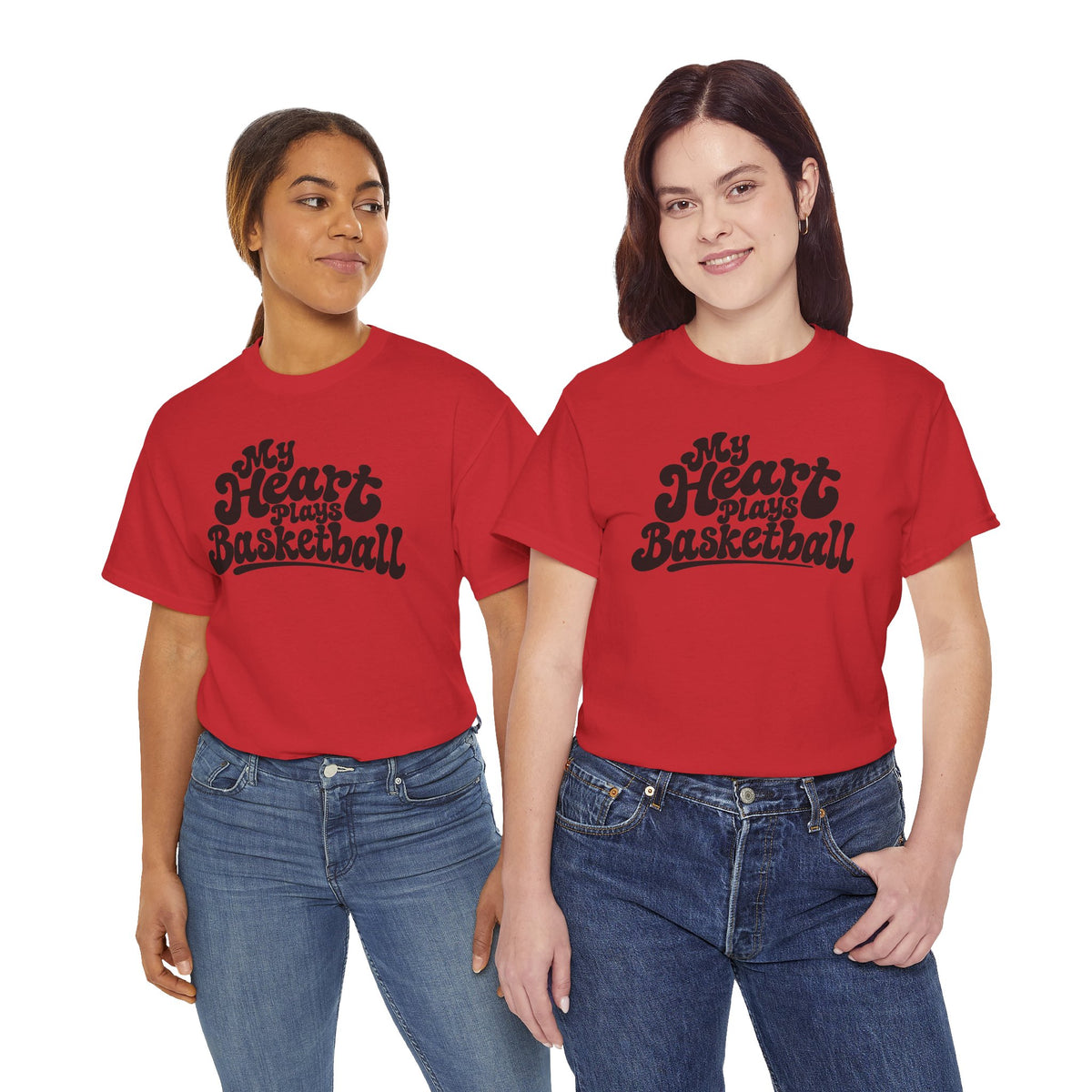 Basketball T-Shirt — "My Heart Beats Basketball" Retro Script