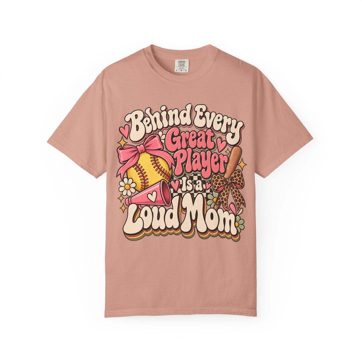 Softball Mom T-Shirt — "Behind Every Great Player Is a Proud Mom" Vintage Floral Design