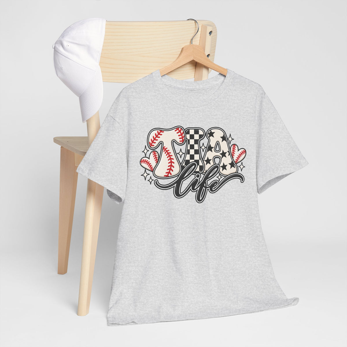 Baseball Life T-Shirt — Retro Heart & Checkerboard Softball Design