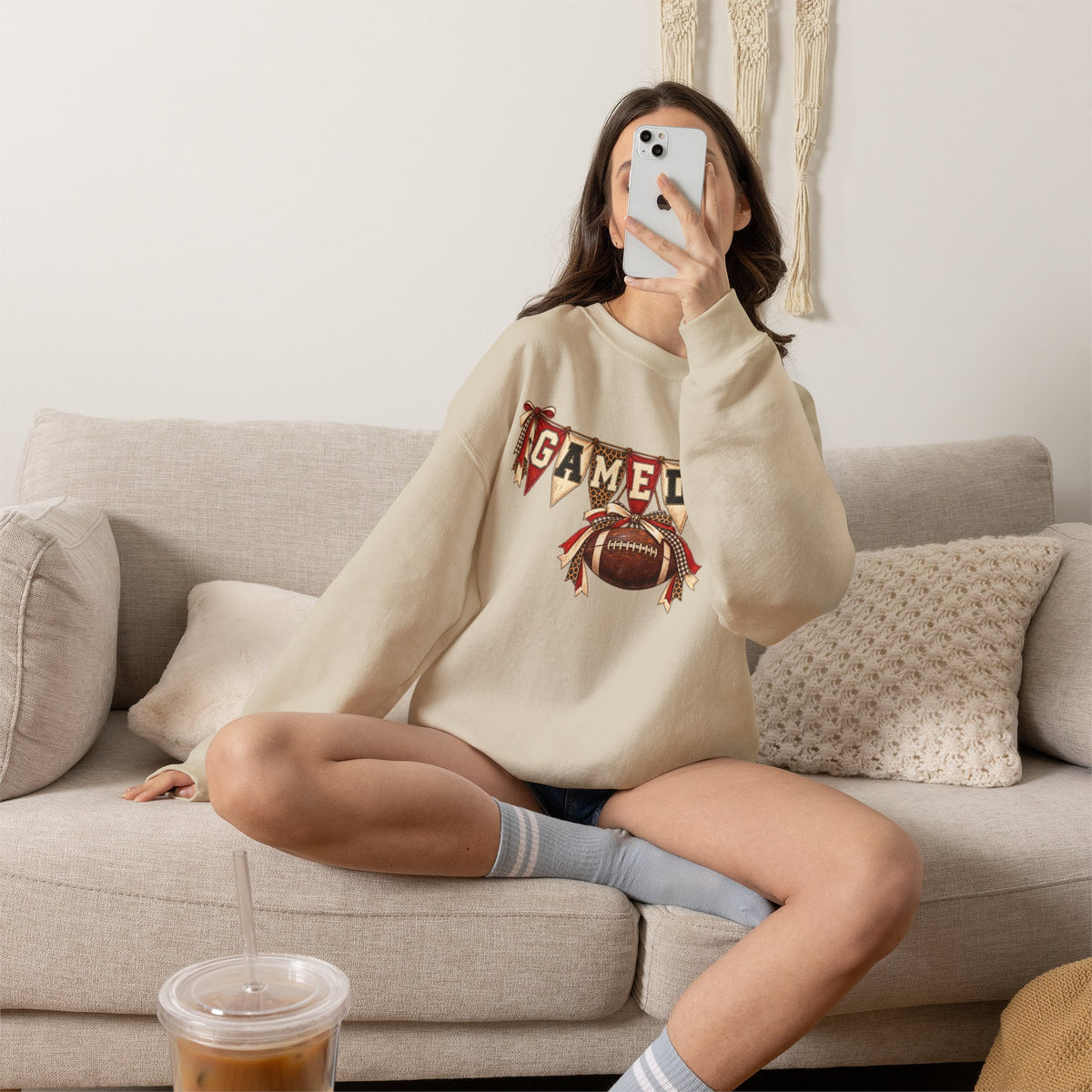 Gameday Football Crewneck Sweatshirt — Rustic Sports Banner Design