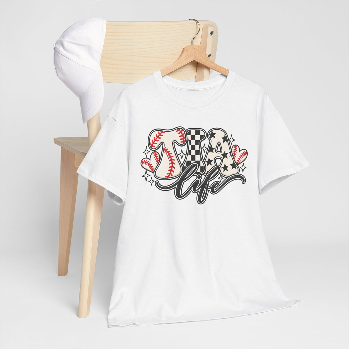Baseball Life T-Shirt — Retro Heart & Checkerboard Softball Design