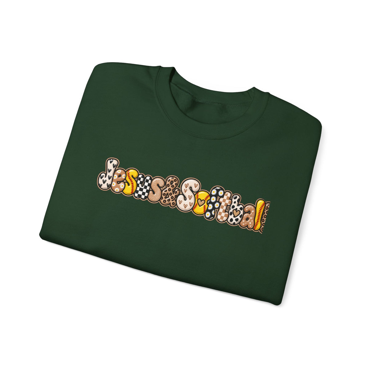 Jesus and Softball Cutsey Design Crewneck Sweatshirt