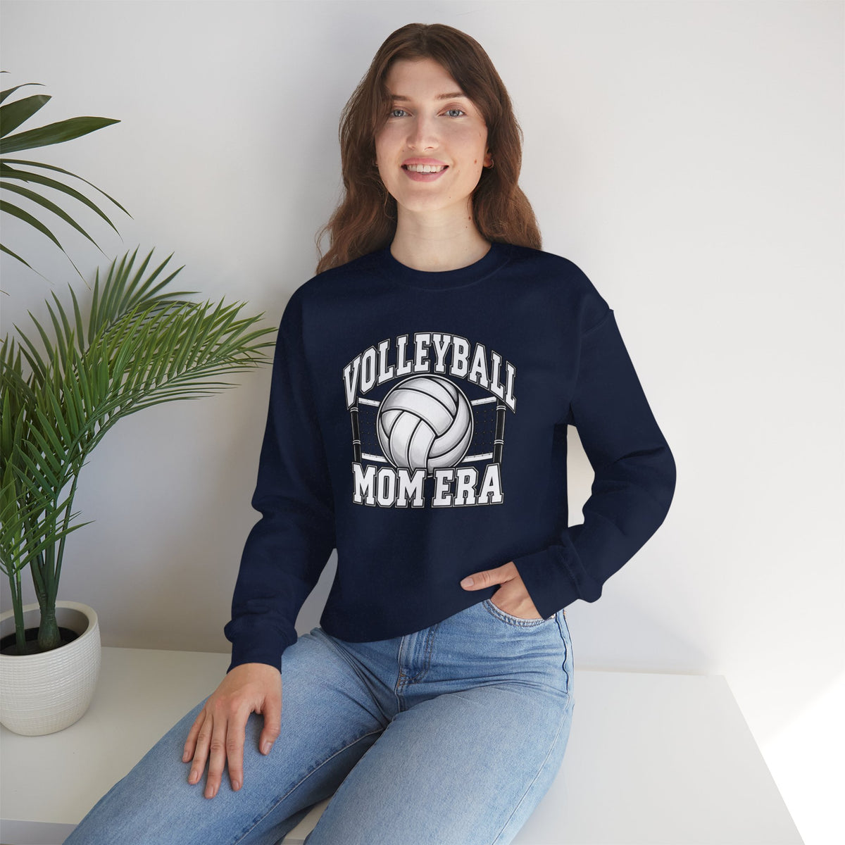 Volleyball Mom Crewneck Sweatshirt — Retro Volleyball Net Design