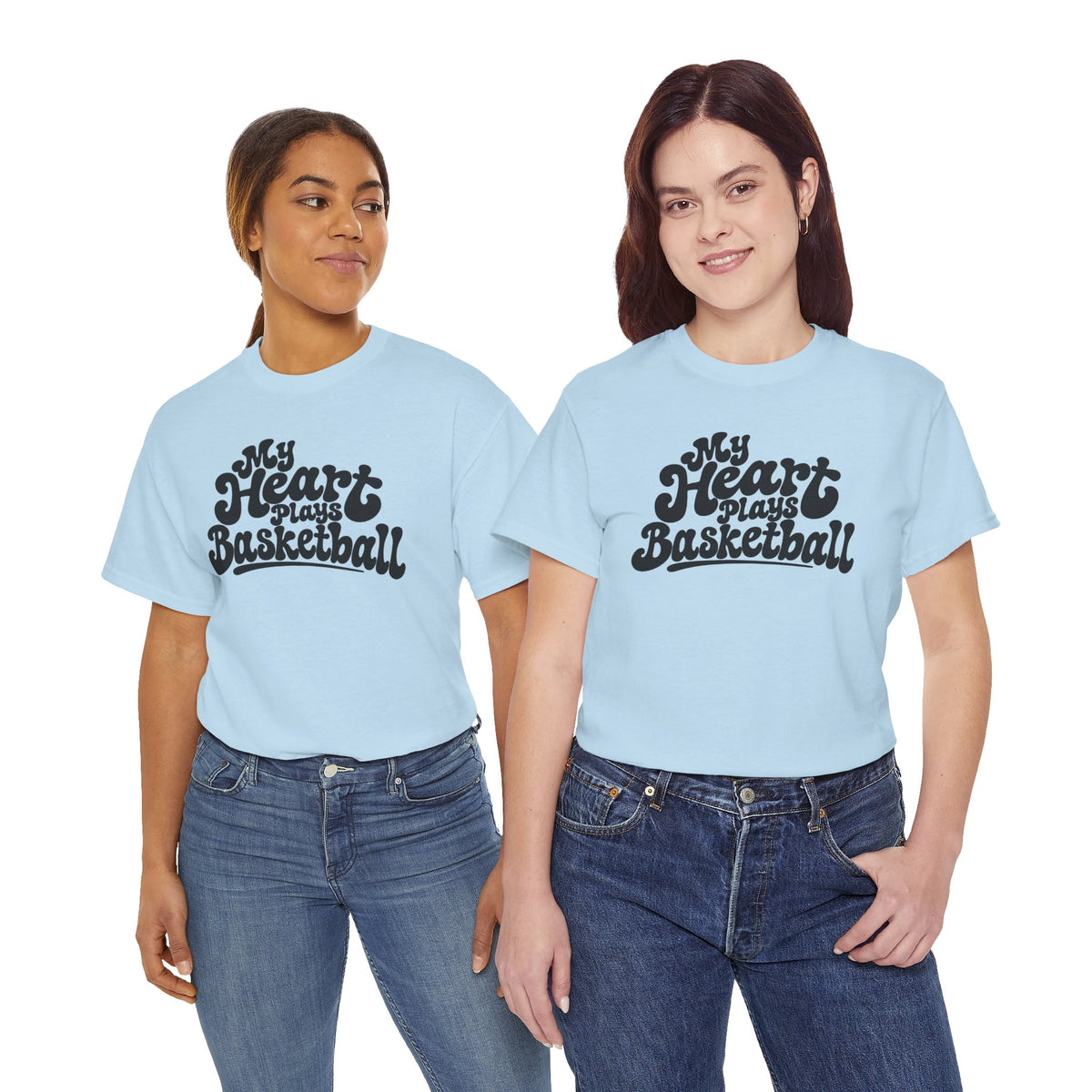 Basketball T-Shirt — "My Heart Beats Basketball" Retro Script