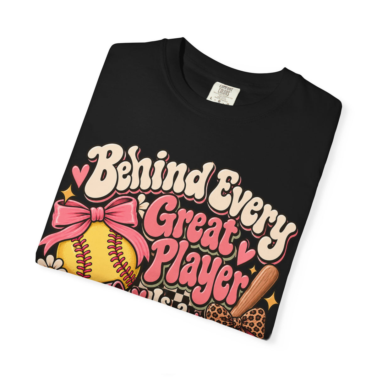 Softball Mom T-Shirt — "Behind Every Great Player Is a Proud Mom" Vintage Floral Design