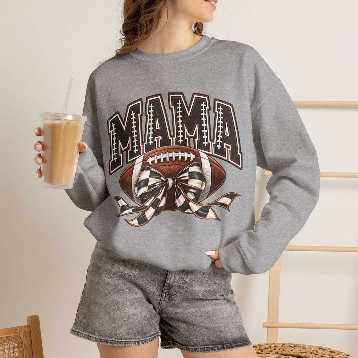 Mama Football Crewneck Sweatshirt — Vintage Gridiron Mom Graphic