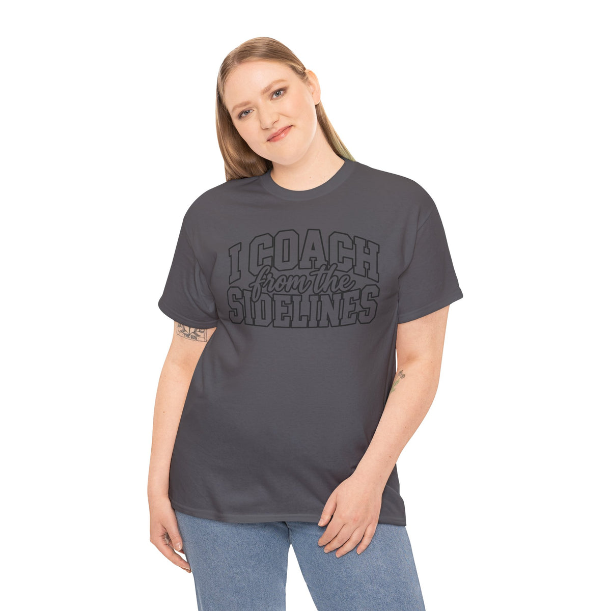 I Coach from the Sidelines T-Shirt — Cheerleader/Supporter Sideline Coach Tee