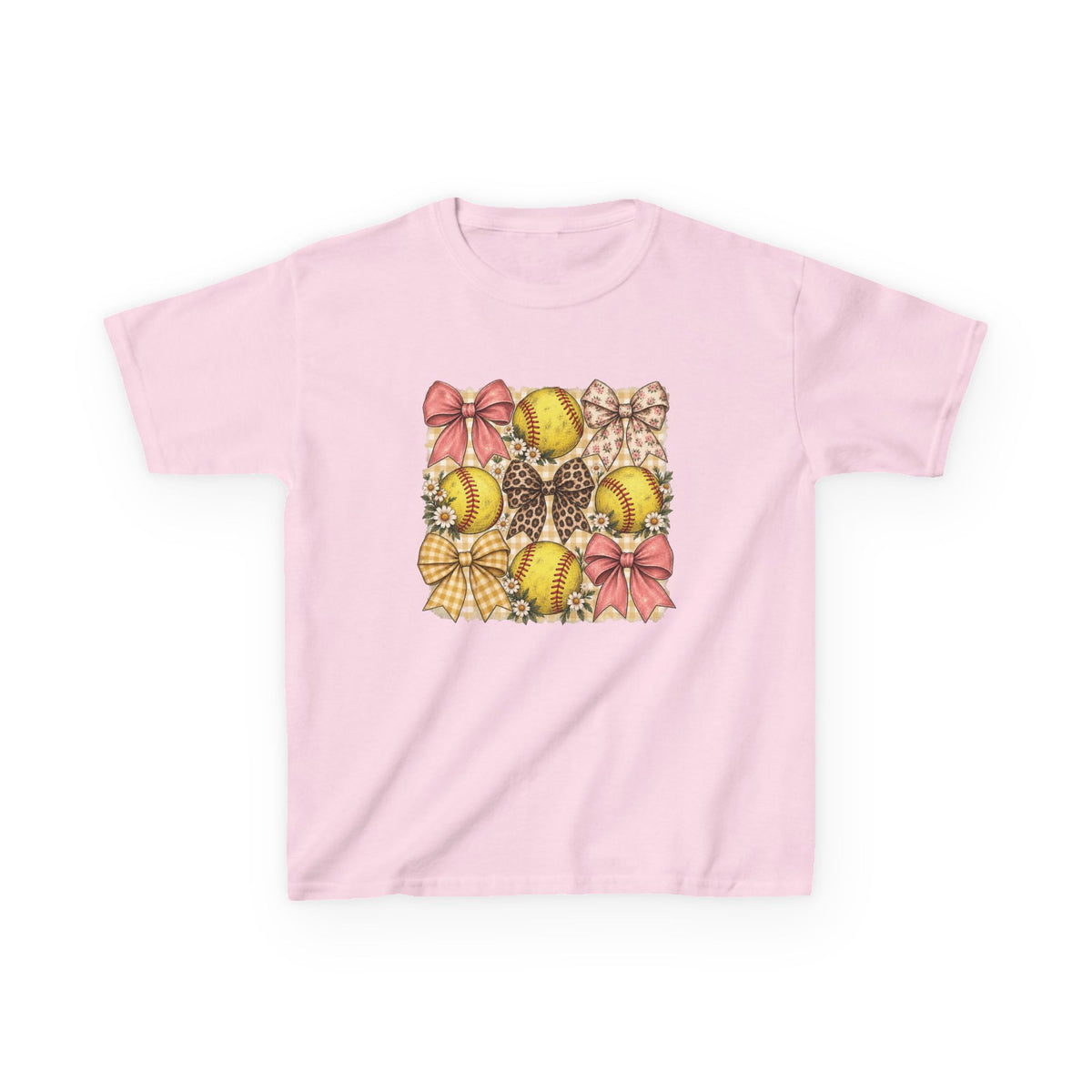 Kids Softball Pattern Tee — Leopard Bows & Ribbons Sports Shirt