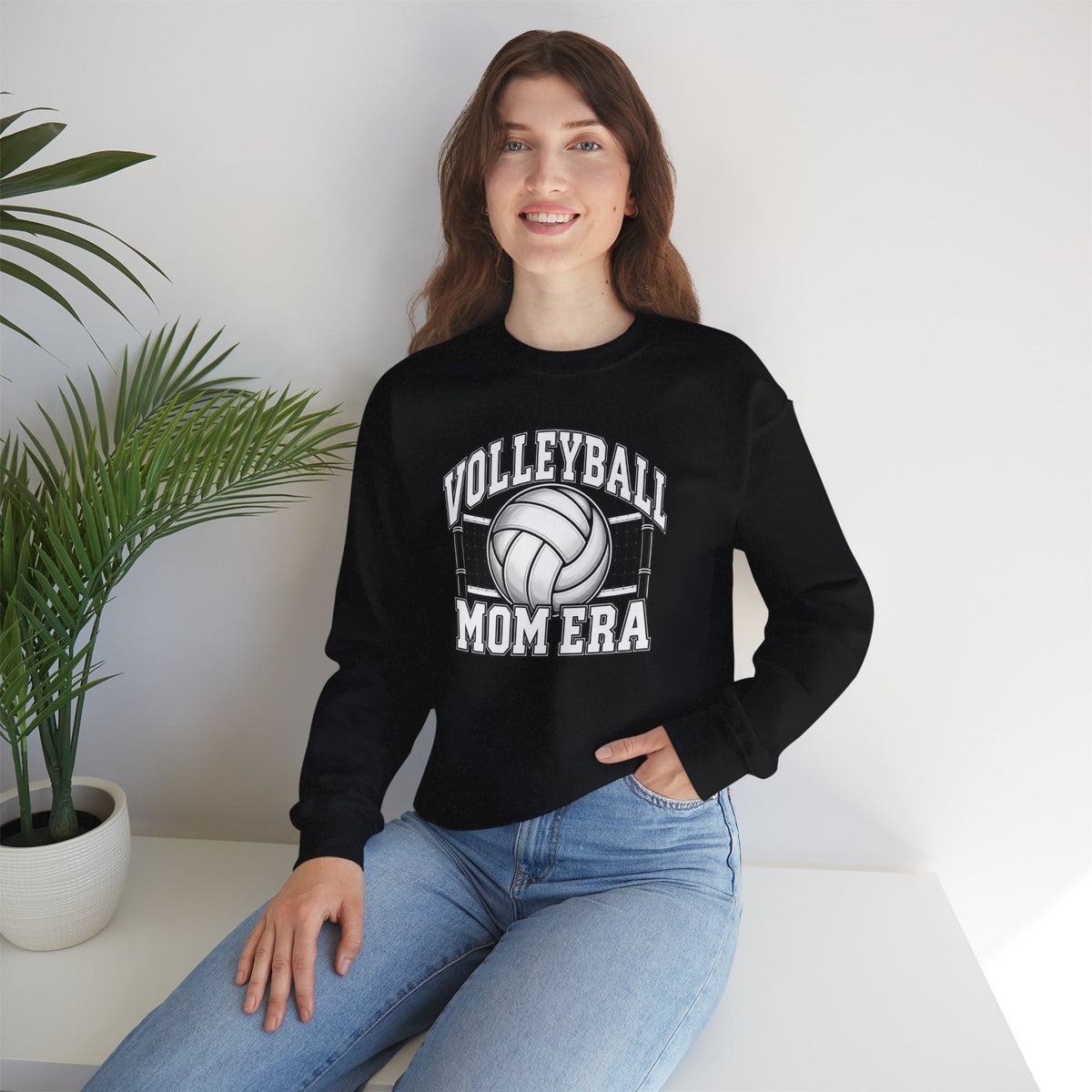 Volleyball Mom Crewneck Sweatshirt — Retro Volleyball Net Design