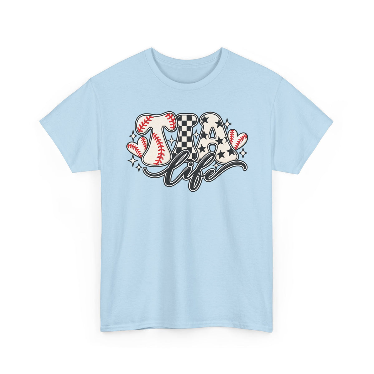 Baseball Life T-Shirt — Retro Heart & Checkerboard Softball Design