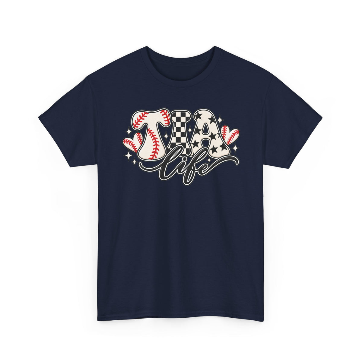 Baseball Life T-Shirt — Retro Heart & Checkerboard Softball Design