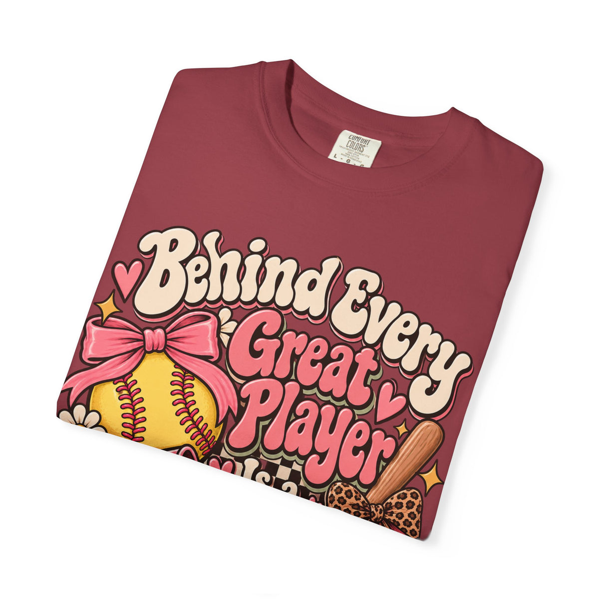 Softball Mom T-Shirt — "Behind Every Great Player Is a Proud Mom" Vintage Floral Design