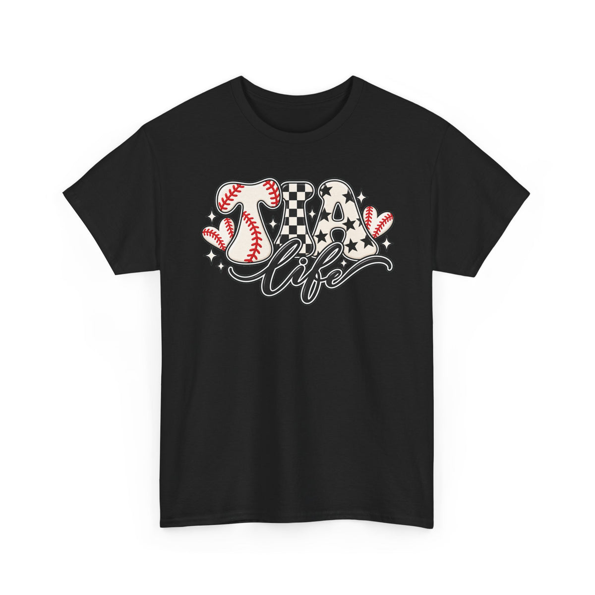 Baseball Life T-Shirt — Retro Heart & Checkerboard Softball Design