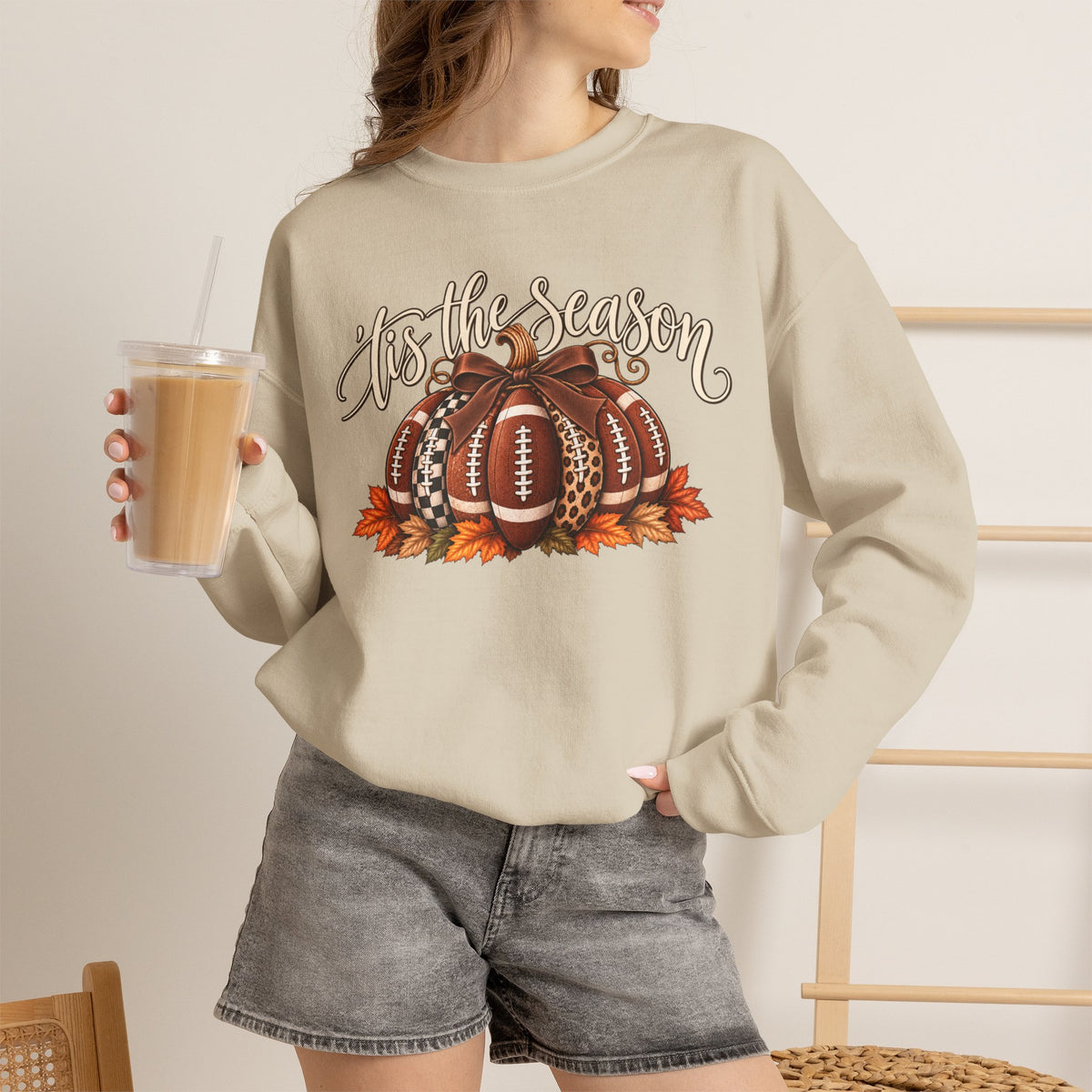 'Tis the Season Football Pumpkins Crewneck Sweatshirt