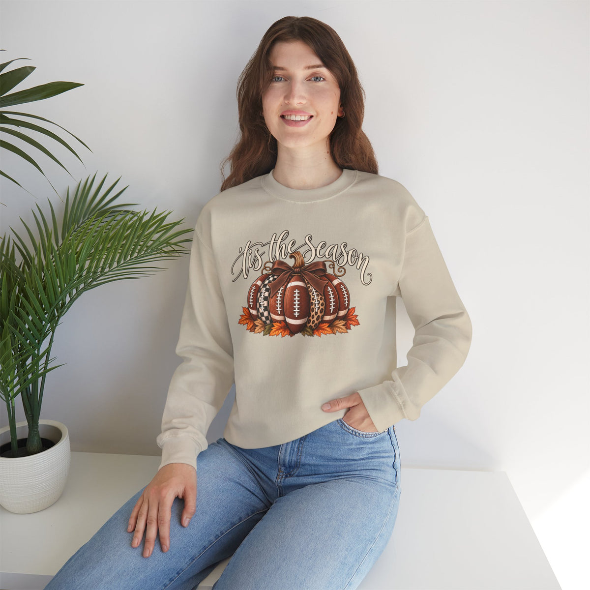 'Tis the Season Football Pumpkins Crewneck Sweatshirt