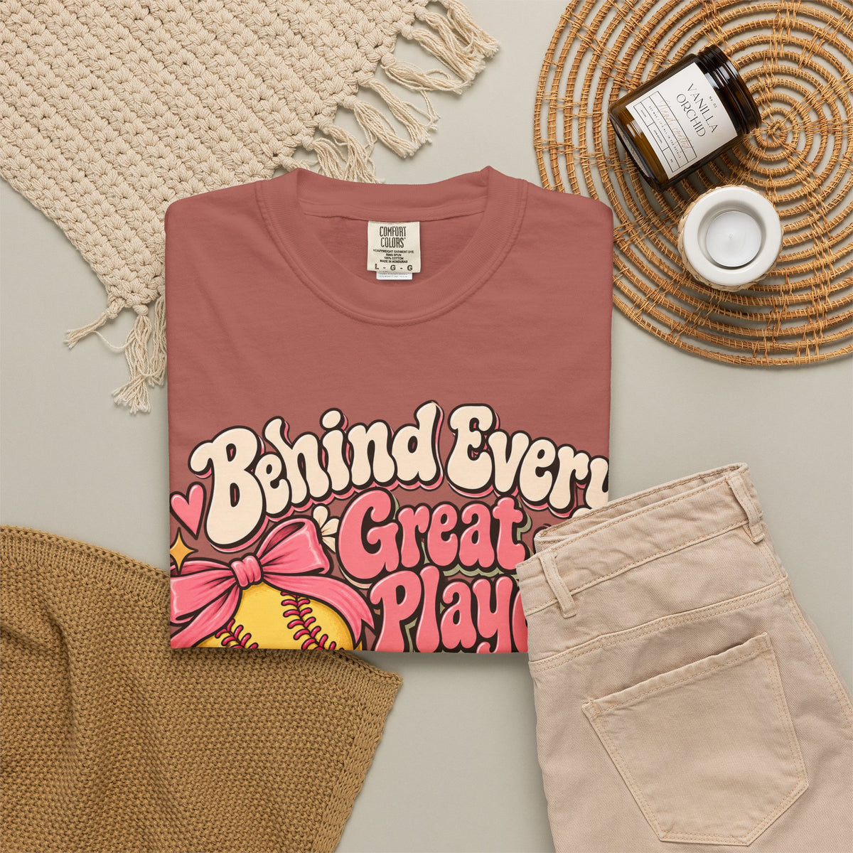 Softball Mom T-Shirt — "Behind Every Great Player Is a Proud Mom" Vintage Floral Design