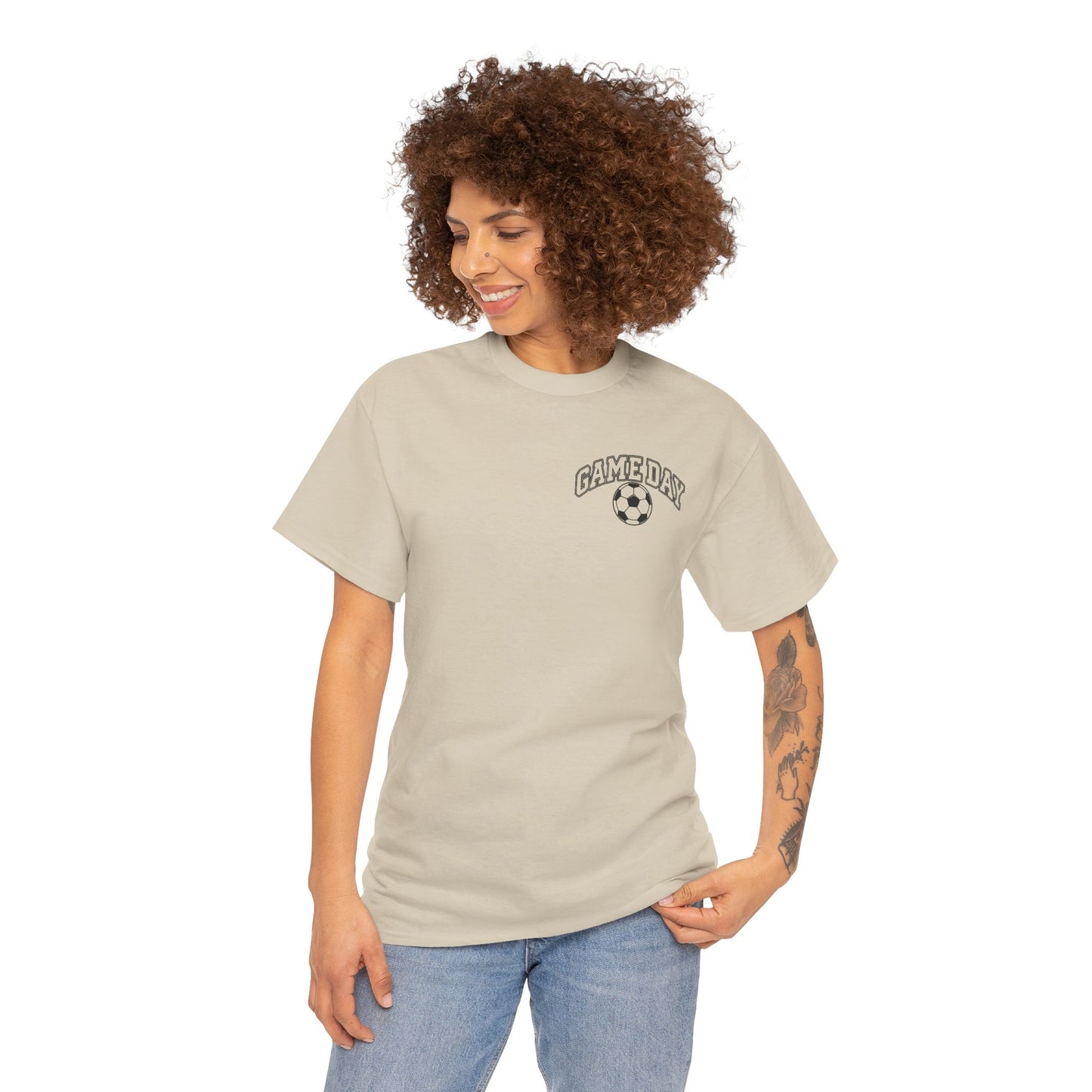 Soccer Dad T-Shirt — 'DAD' Arch with Soccer Ball Chest Graphic