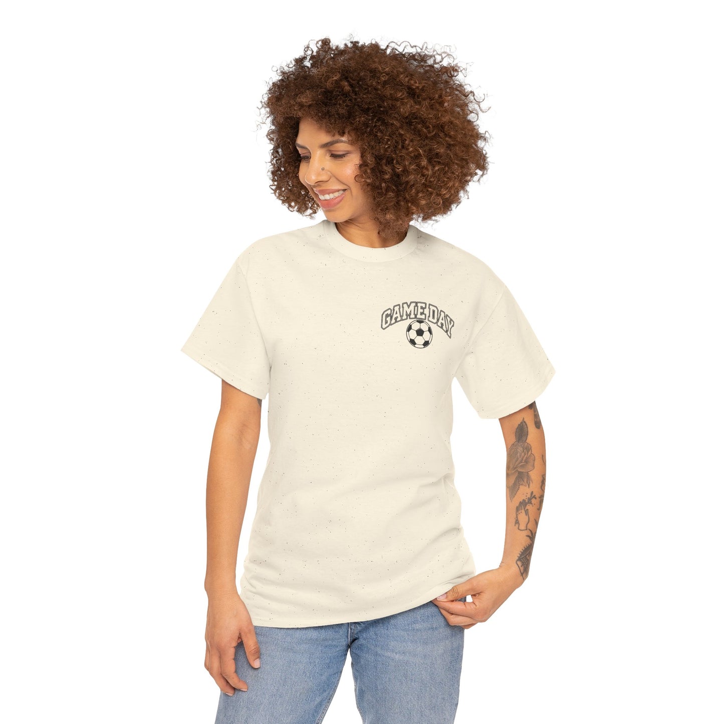 Soccer Dad T-Shirt — 'DAD' Arch with Soccer Ball Chest Graphic