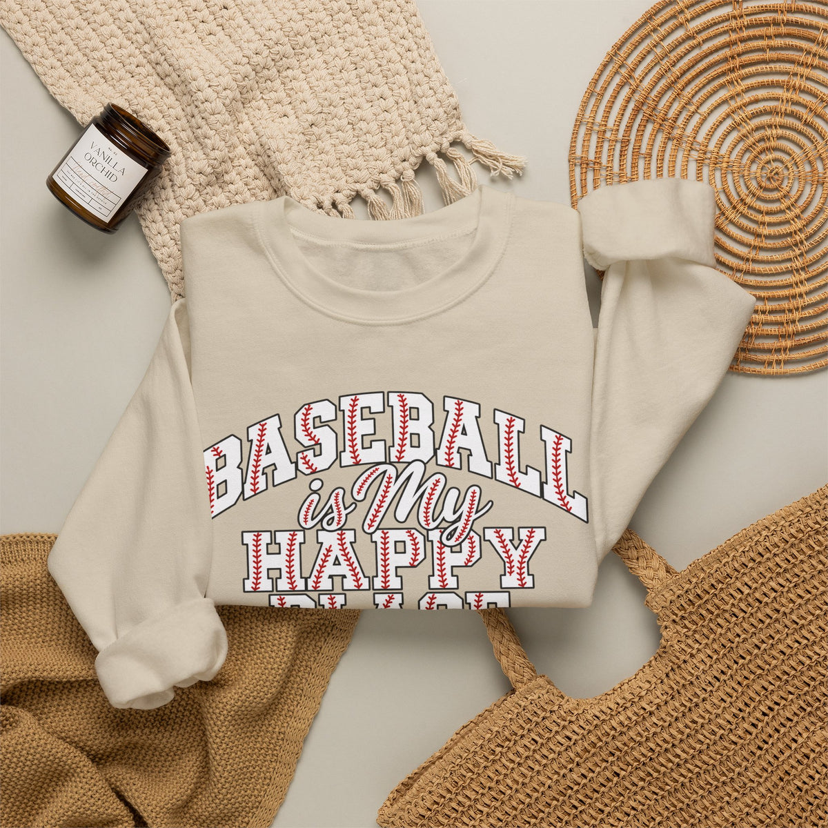 Baseball Is My Happy Place Crewneck Sweatshirt