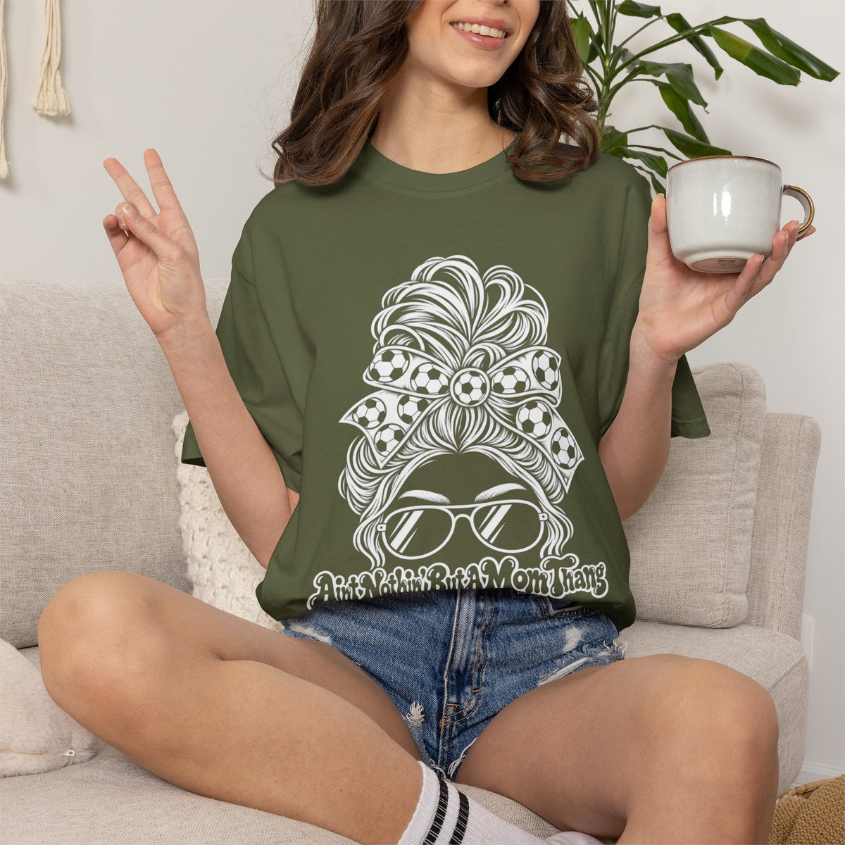 Messy Bun Mom Life T-Shirt — 'Ain't Nothin' But A Mom Thing' Soccer Graphic Tee