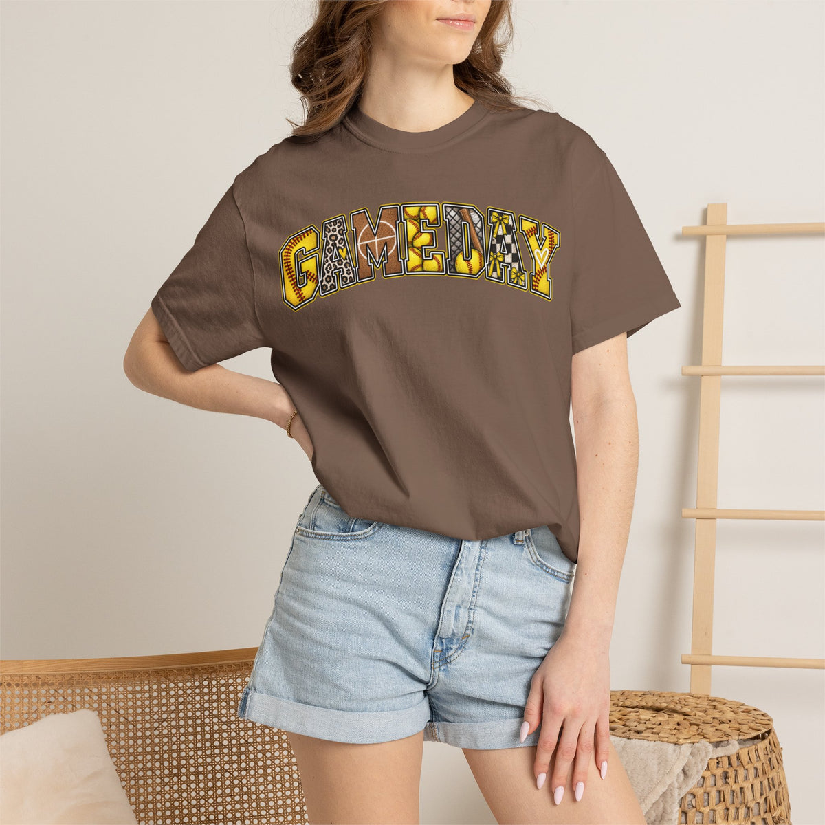 Softball Gameday Retro Patchwork T-Shirt