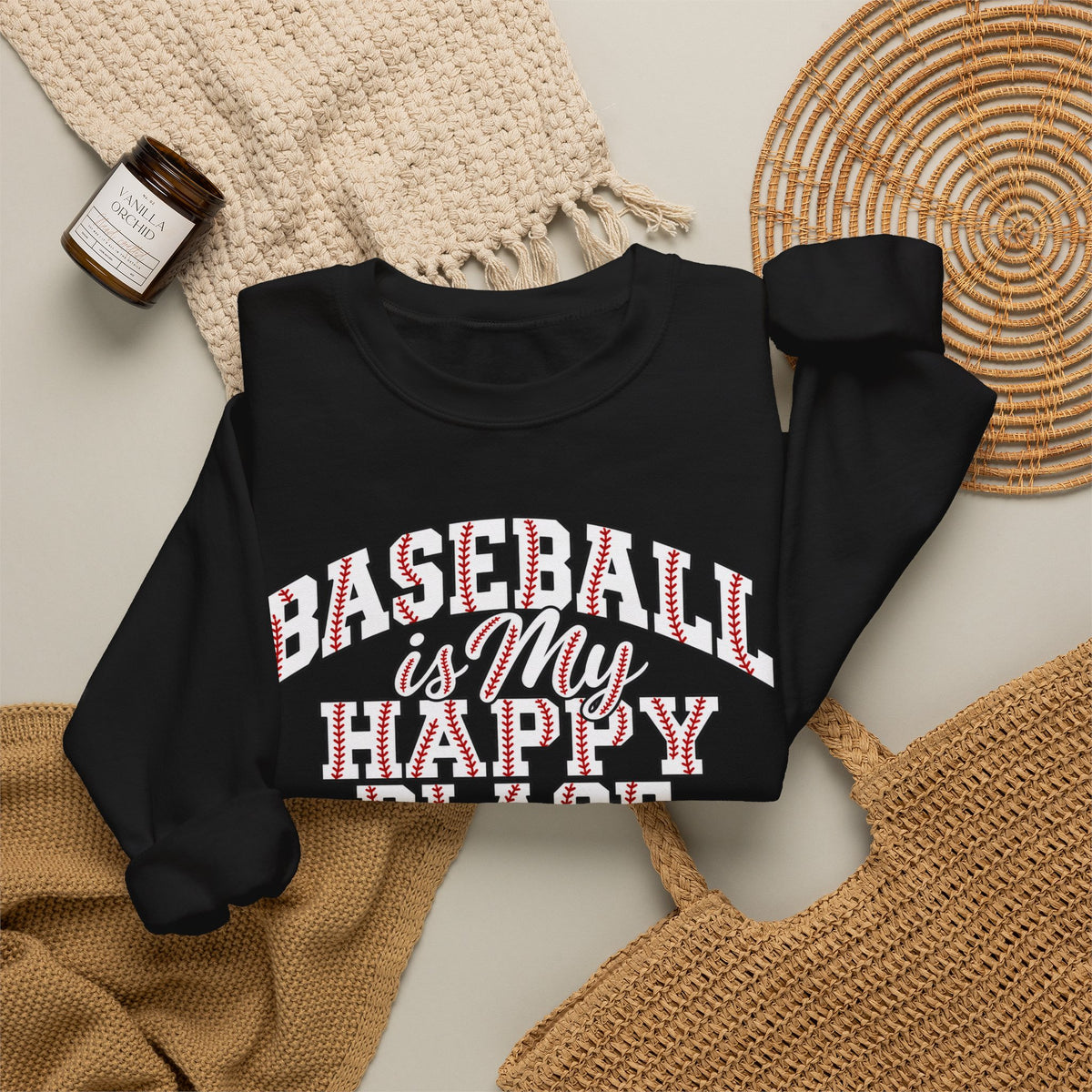 Baseball Is My Happy Place Crewneck Sweatshirt