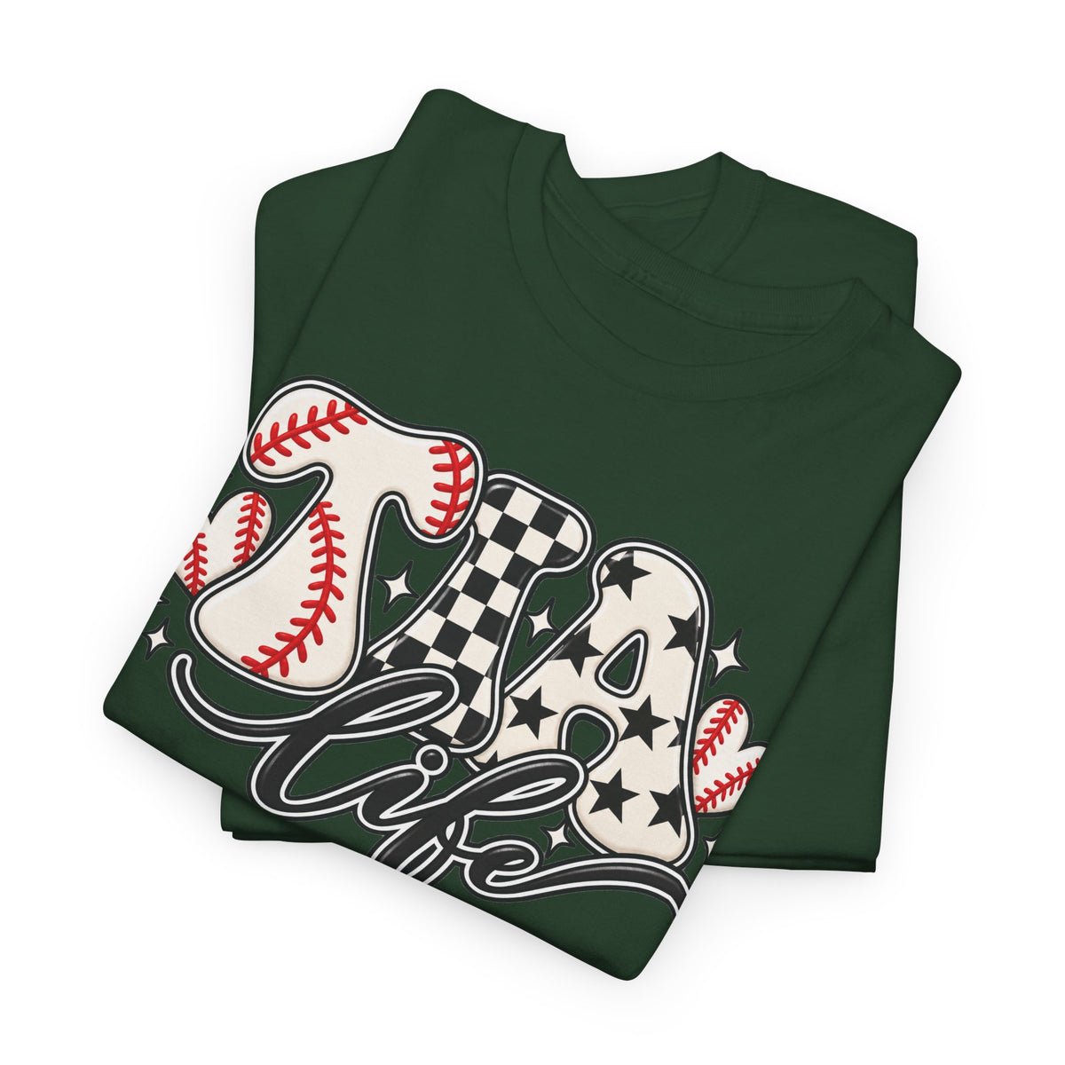 Baseball Life T-Shirt — Retro Heart & Checkerboard Softball Design