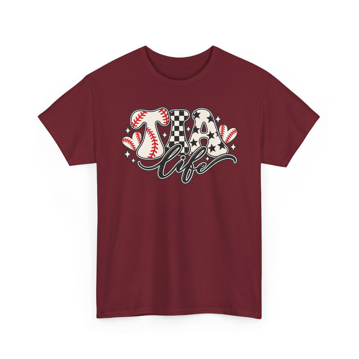 Baseball Life T-Shirt — Retro Heart & Checkerboard Softball Design