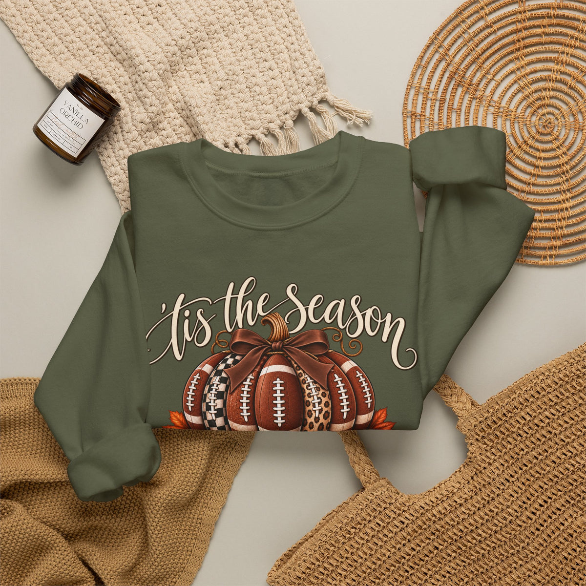 'Tis the Season Football Pumpkins Crewneck Sweatshirt