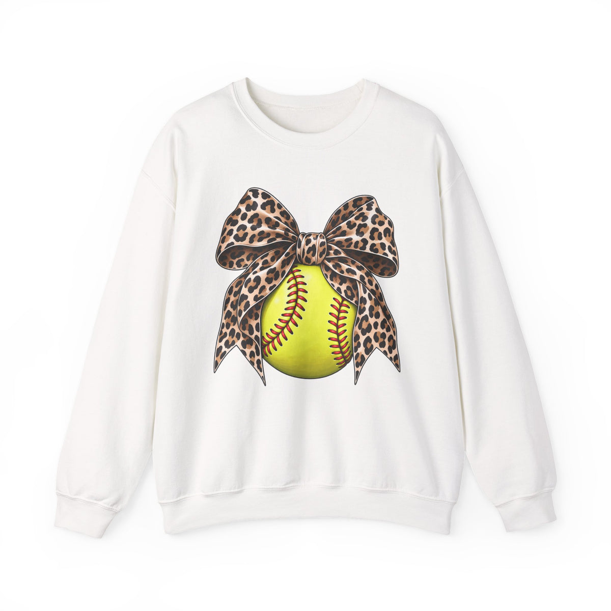 Softball Crewneck Sweatshirt with Leopard Bow Graphic