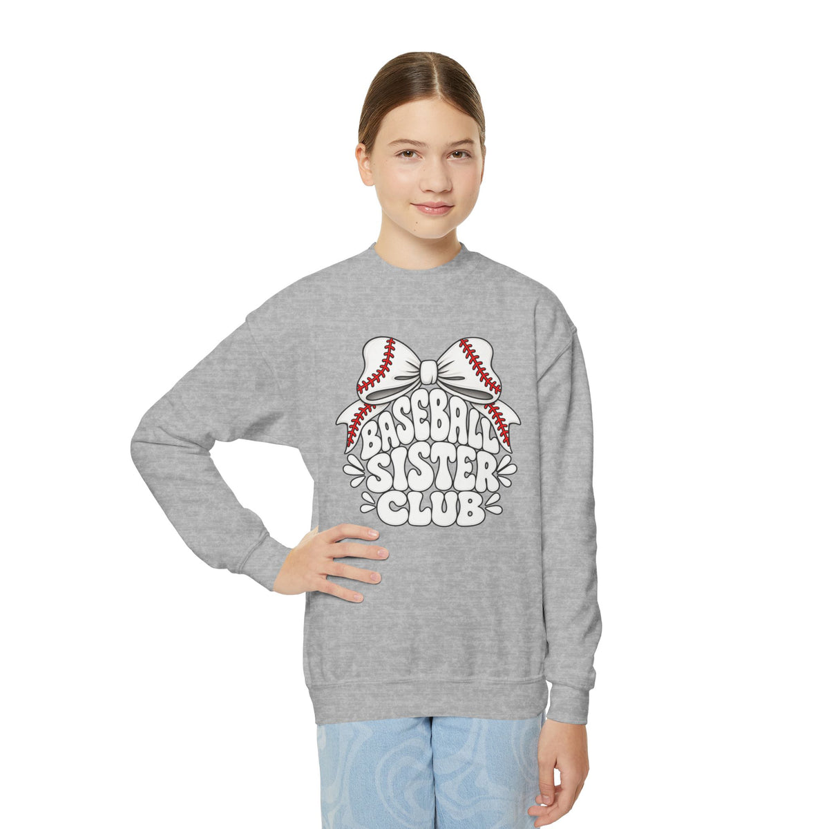 Youth Crewneck Sweatshirt — "Baseball Sister Club" Graphic