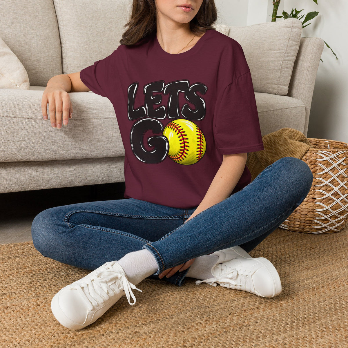 Lets Go Softball T-Shirt — "LETS GO" Graphic with Softball