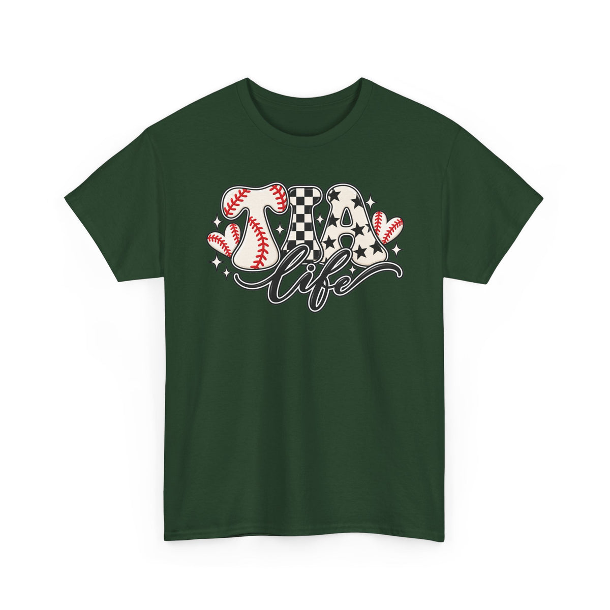 Baseball Life T-Shirt — Retro Heart & Checkerboard Softball Design