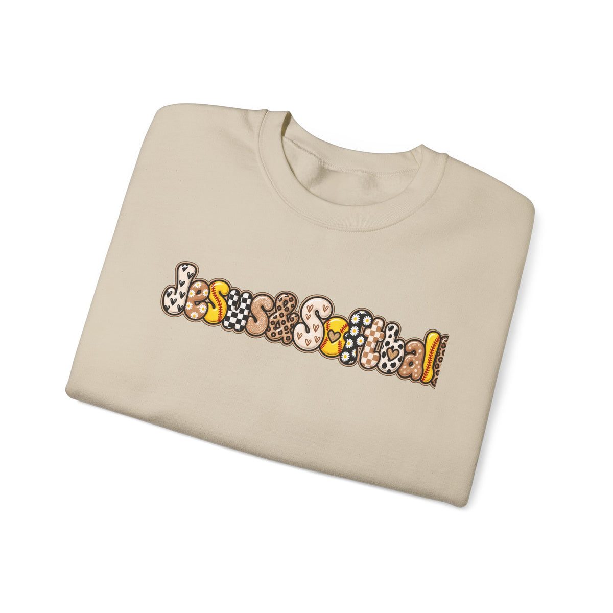 Jesus and Softball Cutsey Design Crewneck Sweatshirt