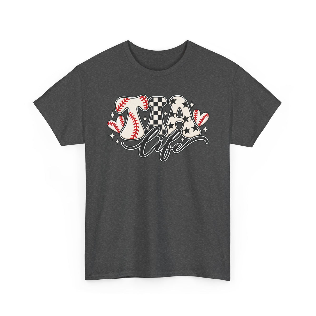 Baseball Life T-Shirt — Retro Heart & Checkerboard Softball Design