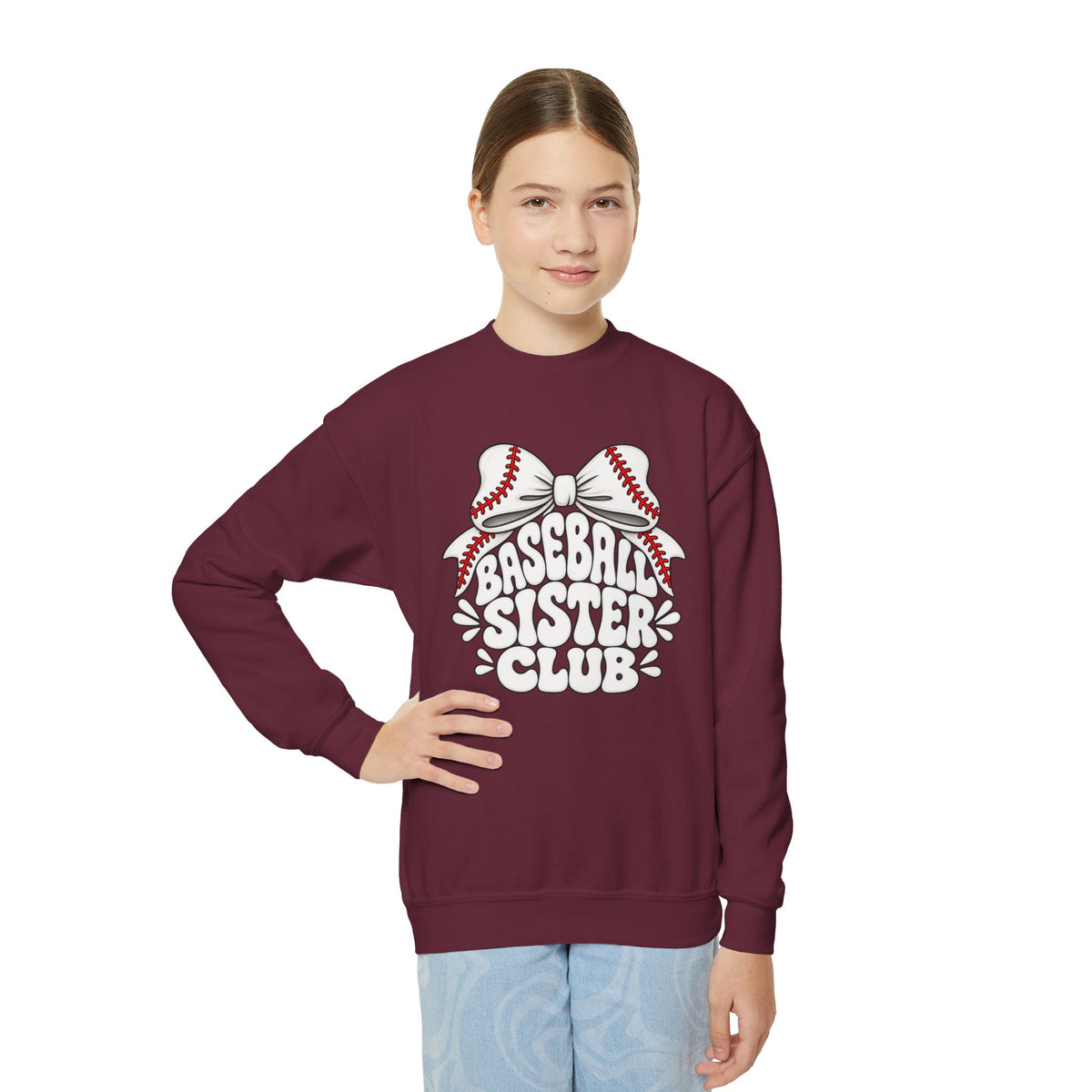 Youth Crewneck Sweatshirt — "Baseball Sister Club" Graphic