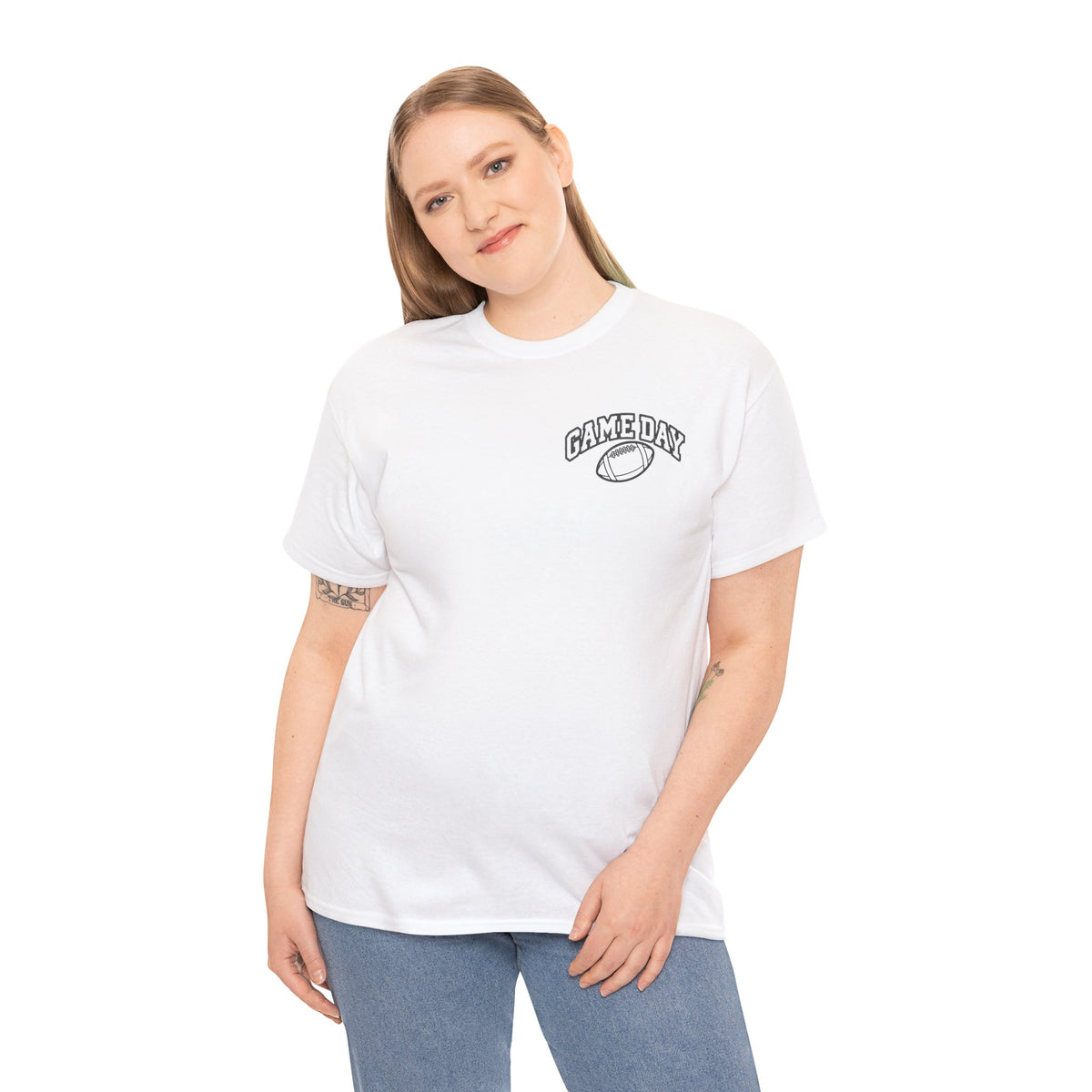 Game Day Football Tee — Minimal Chest Logo White T-Shirt